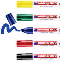 Edding 800 permanente marker Beitelvormige punt Zwart, Blauw, Groen, Rood, Geel 5 stuk(s) - thumbnail