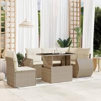 6-delige Loungeset met kussens poly rattan beige