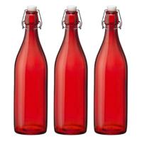 Bormioli rocco waterfles met beugeldop - 6x stuks - rood transparant - 1000 ml - Giara home deco fle - thumbnail