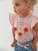 T-shirt met bloemen in reliëf baby grijsroze - thumbnail