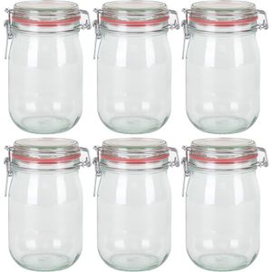 6x Weckpotten/inmaakpotten 1000 ml/1 liter met beugelsluiting