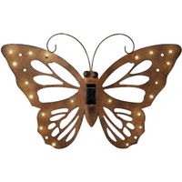 Tuindecoratie vlinder met solar verlichting - 53 x 35 cm - roestbruin Tuindecoratie vlinder met solar verlichting - 53 x 35 cm - roestbruin