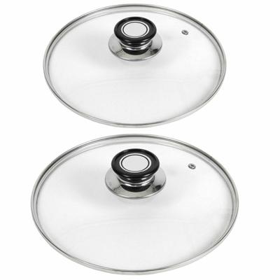 Gerimport universele glazen pannendeksels - 2x - voor dia 16 en 18 cm - keuken - met stoomgaatje