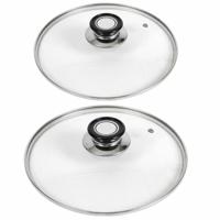 Gerimport universele glazen pannendeksels - 2x - voor dia 16 en 18 cm - keuken - met stoomgaatje