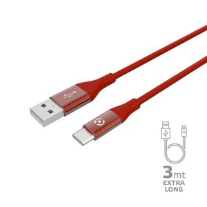 Celly - USB-Kabel Type-C, 3 meter, Rood - Siliconen - Celly Feeling
