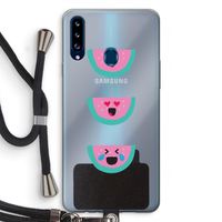 Smiley watermeloen: Samsung Galaxy A20s Transparant Hoesje met koord