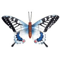 Zwart/blauwe metalen tuindecoratie vlinder 37 cm   -
