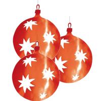 Grote Kerstbal hangdecoratie van karton - 3x - rood - Dia 40 cm - Kerstversiering