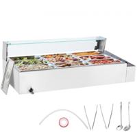 VEVOR Commerciële Voedselverwarmer (9 x 1/3 Maat Containers), 1,5 kW Elektrische RVS Warmhoudcontainer met Glazen Deksel & Soeplepel, Chafing Dishes voor Catering Restaurant Feesten