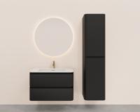 Onderkast Wiesbaden Novira 100x48 cm Afgeronde Hoeken Met 2 Laden 1 Uitsparing Mat Zwart