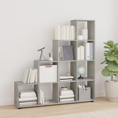 Boekenkast trapvormig 142 cm bewerkt hout betongrijs