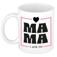 Cadeau koffie/thee mok voor mama - wit/roze - ik hou van jou - keramiek - Moederdag