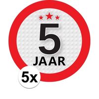 5x 5 Jaar leeftijd stickers rond 9 cm verjaardag versiering   -