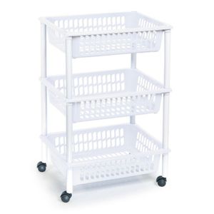 Opberg trolley/roltafel/organizer met 3 manden 40 x 30 x 61,5 cm wit/wit