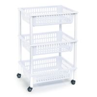 Opberg trolley/roltafel/organizer met 3 manden 40 x 30 x 61,5 cm wit/wit