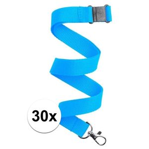 30x Keycord/lanyard licht blauw met sleutelhanger 50 cm