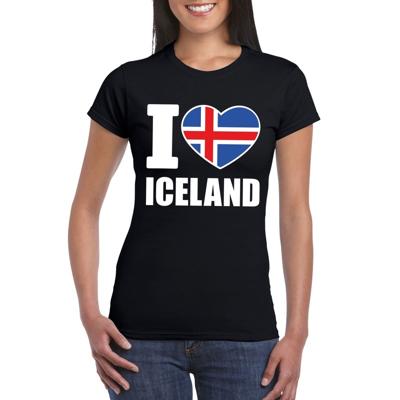 IJsland supporters kleding t-shirt - voor dames - zwart - met vlag kleuren print - korte mouwen