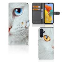 Samsung Galaxy M14 | Telefoonhoesje | Met pasjeshouder | Witte Kat