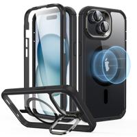 iPhone 15 Plus Armor Tough Case with Stash Stand (HaloLock) Clear Black