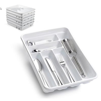 Plasticforte Bestekbak - 2x stuks - 6 vaks - wit - 40 x 30 x 7 cm - bestekhouder