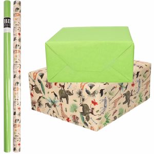 4x Rollen kraft inpakpapier jungle/oerwoud pakket - dieren/groen 200 x 70 cm