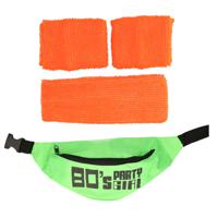 Foute 80s/90s party verkleed accessoire set - neon oranje - jaren 80/90 thema feestje