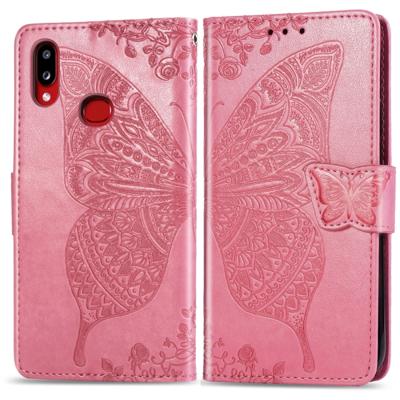 Voor Galaxy A10s Butterfly Love bloemen reliëf horizontale Flip lederen draagtas met houder & kaartsleuven & portemonnee & Lanyard (roze)