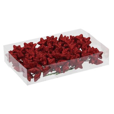 Voordeelverpakking rode glitter sterren instekers 4 cm - Kerststukjes Voordeelverpakking rode glitter sterren instekers 4 cm - Kerststukjes