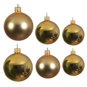 Glazen kerstballen pakket goud glans/mat 16x stuks diverse maten