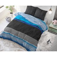 Dekbedovertrek - Gestreept - Cura Blue - Met Knoopsluiting, Incl. Kussenslopen - Blauw - thumbnail