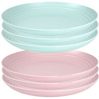 Setje van 6x stuks ronde kunststof borden groen en roze 25 cm