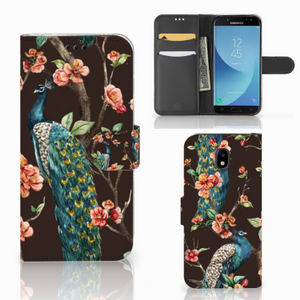 Samsung Galaxy J5 2017 Telefoonhoesje met Pasjes Pauw met Bloemen