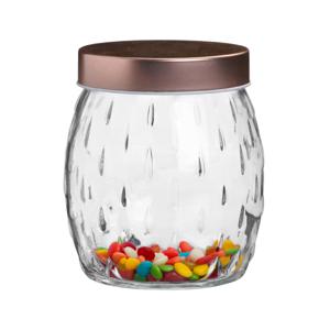 Voorraadpot/bewaarpot Beau - 1L - glas - koperen deksel - D13 x H13 cm