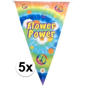 Vlaggenlijn flower power hippie sixties feest decoratie - 5x - 5 meter - thema slingers