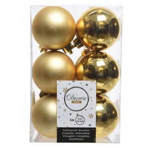 Decoris Kerstballen - Set van 12x stuks - goud - 6 cm - kunststof - mat/glans