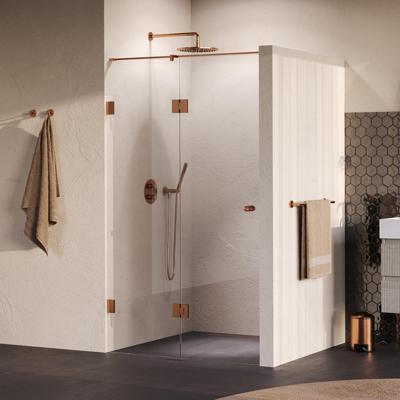 BRAUER Void Carving Nisdeur - 2-delig - 120x200cm - 60cm draaideur aan glas - glascoating - omkeerbaar - helder glas - geborsteld koper PVD GS-VOCN3H6060200GK