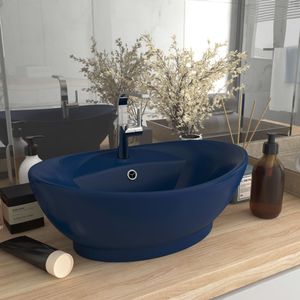 VidaXL Wastafel met overloop ovaal 58,5x39 cm keramiek mat donkerblauw