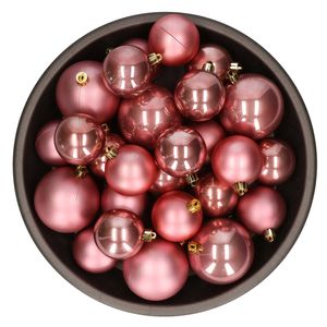 Kerstversiering kunststof kerstballen oud roze 6-8-10 cm pakket van 22x stuks - Kerstbal