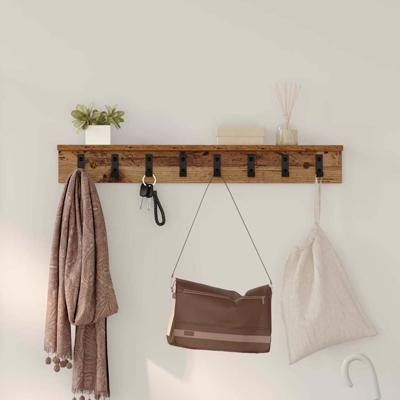 Wandgemonteerde kapstok met plank Oud hout 80 x 10.5 x 10.5 cm