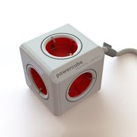 Allocacoc Powercube Stekkerdoos 5 voudig, snoer 1,5m wit/rood - thumbnail