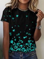 Women’s Valentine’s Day Heart Pattern Crew Neck Casual T-Shirt - thumbnail