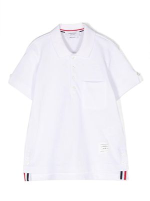 Thom Browne Kids polo en coton à patch logo - Blanc