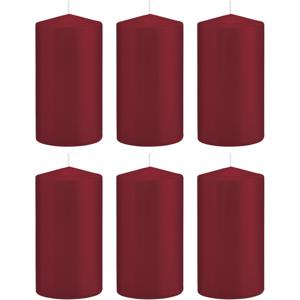 Cilinderkaars/stompkaars - 6x - bordeauxrood - 8 x 15 cm - 69 branduren