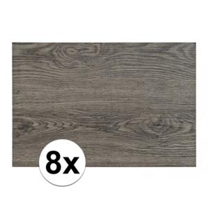 Tafel placemats met hout look print - 8x - donkergrijs - 45 x 30 cm - pvc