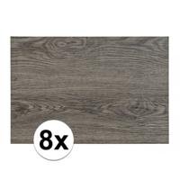 Tafel placemats met hout look print - 8x - donkergrijs - 45 x 30 cm - pvc