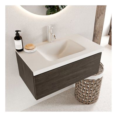 Mondiaz Bukla 80cm badmeubel modulair dark brown 1 lade met wastafel midden 1 kraangat kleur talc