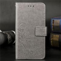Lucky Clover ingedrukt bloemen patroon lederen case voor Huawei Honor 9X Pro met houder & kaartsleuven & portemonnee & hand strap (grijs)
