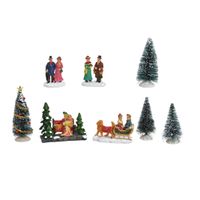 8x stuks kerstdorp accessoires figuurtjes/poppetjes en kerstboompje - thumbnail