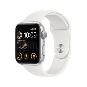 Apple Watch SE (2022) GPS MNK23FD/A - Zilver Sportbandje, 44mm - Wit