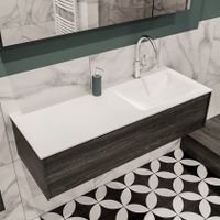 Mondiaz Lush Cloud badmeubel eiken donker bruin 120 cm 1 lade solid surface enkele spoelbak rechts 1 kraangat